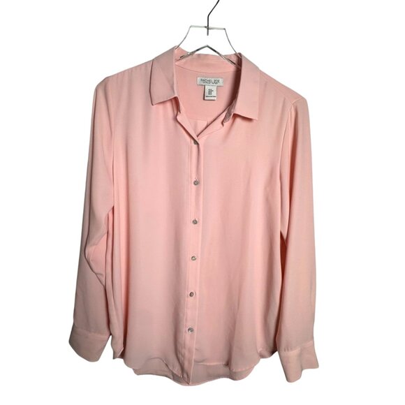 Rachel Zoe Women’s Blouse Size Medium shell Pink Button Front Long Sleeve Shirt - Picture 2 of 7